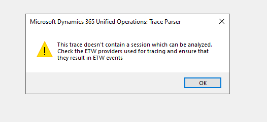 This trace doesn't contain a session which can be analyzed. Trace file error