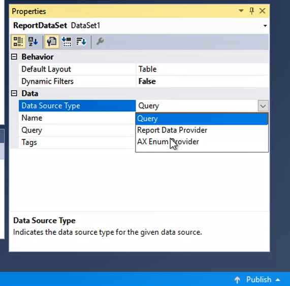 Dataset properties of report dataset