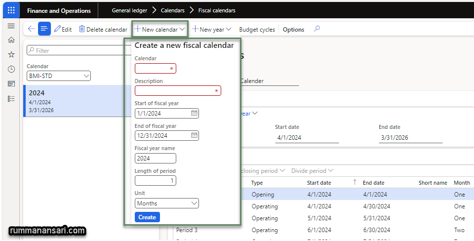 Create New Fiscal Calendar in Dynamics 365 F&O