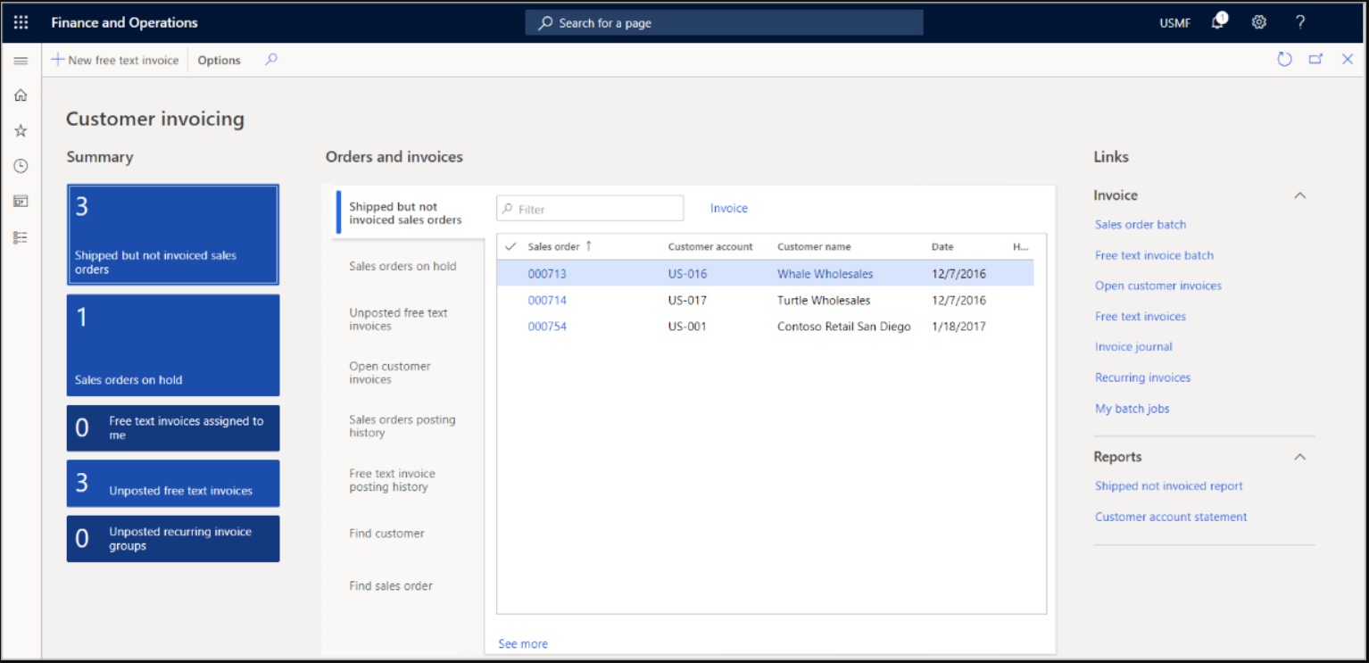 Customer invoicing workspace example